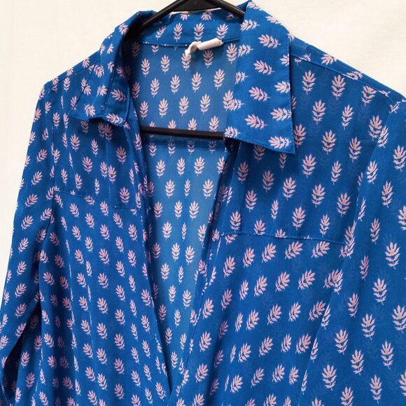 Japna Elegant Sheer Surplice Flowy Top Blouse Teal & Dusty Mauve Size LG - Picture 8 of 13